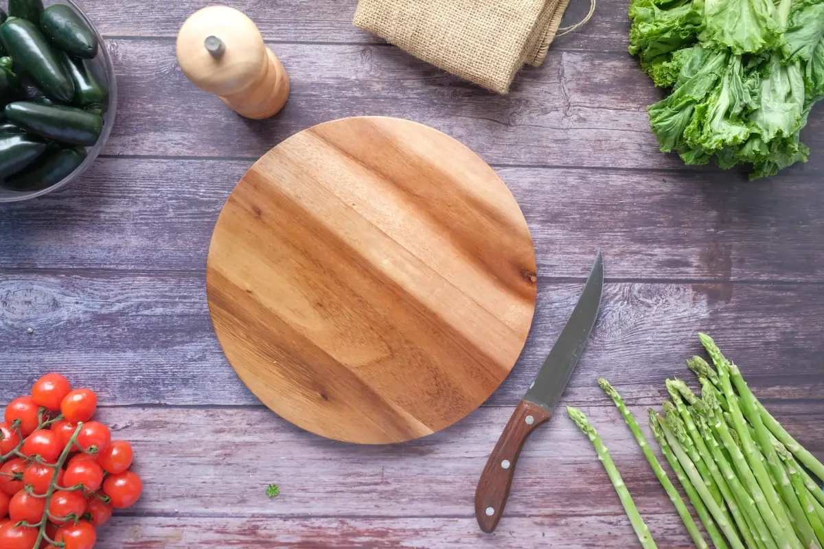 round wood chopping and cutting board