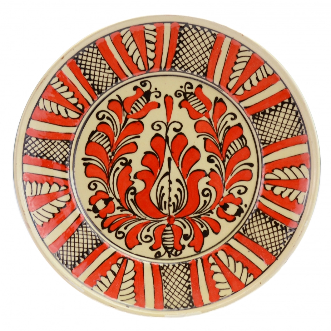 Large Traditional Clay Plate Floral Design - UREZ 1